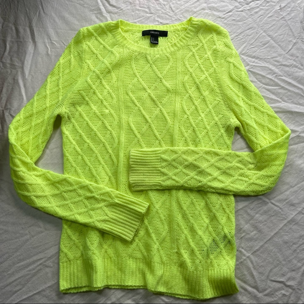 Forever 21 neon yellow cable knit sweater size L